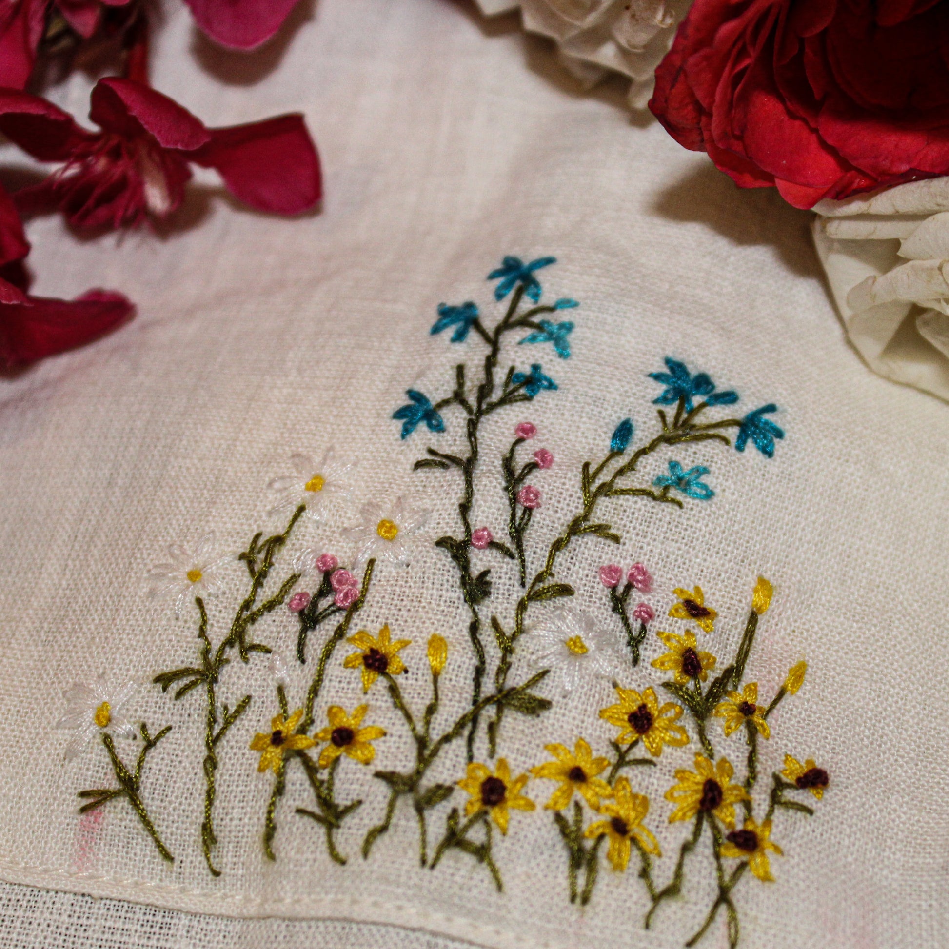 HAND EMBROIDERED OFF WHITE COTTON LINEN SHIRT