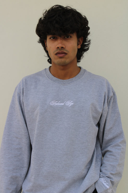 Grey Melange Full Sleeve Oversized T-Shirt