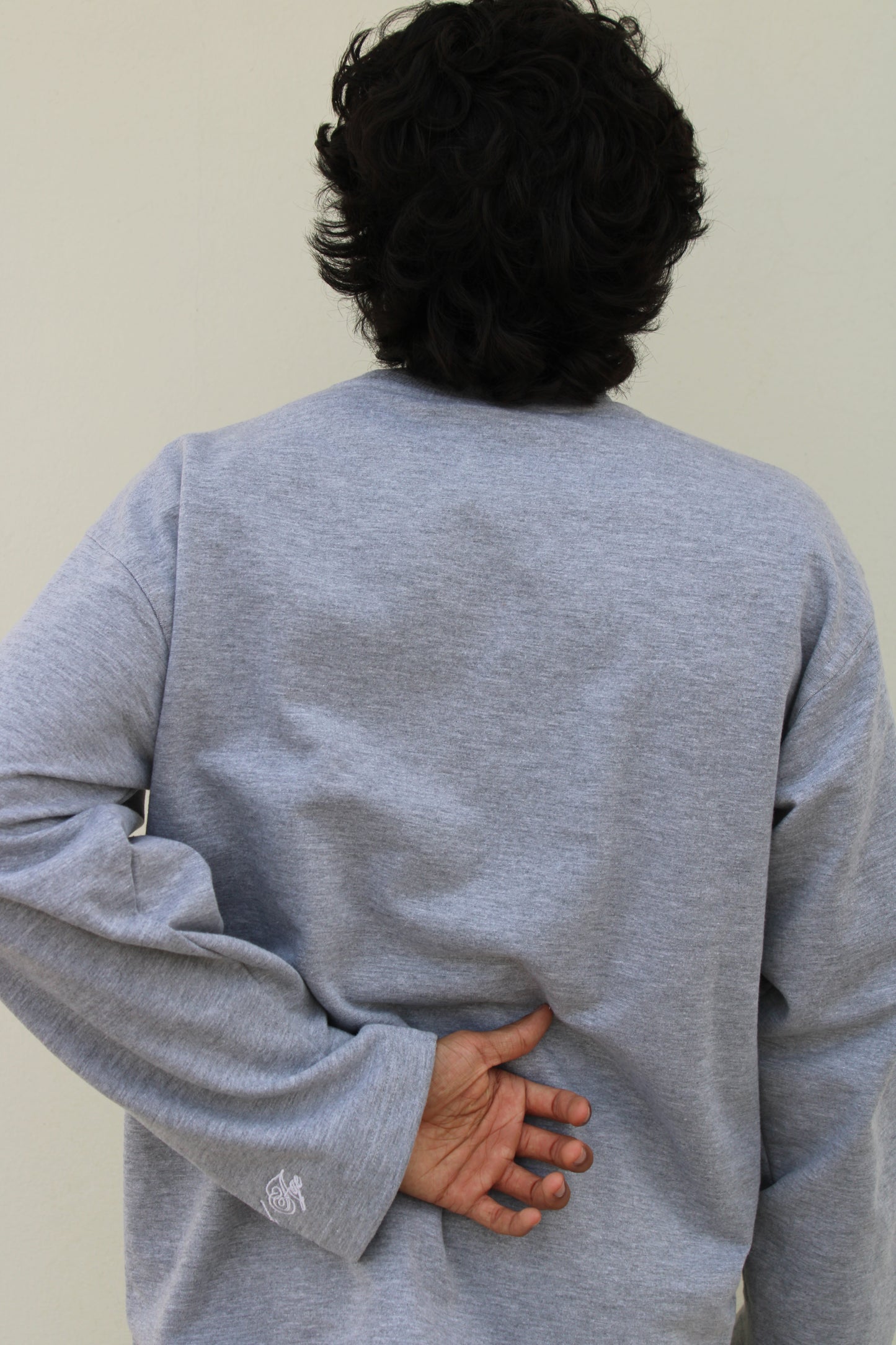 Grey Melange Full Sleeve Oversized T-Shirt