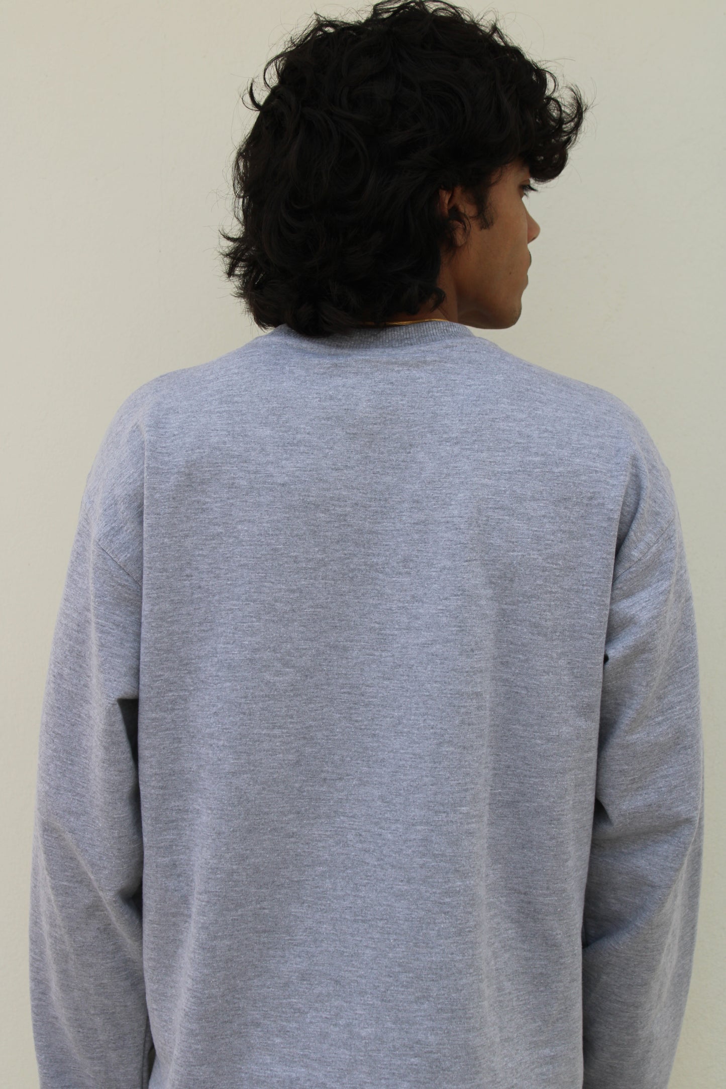 Grey Melange Full Sleeve Oversized T-Shirt