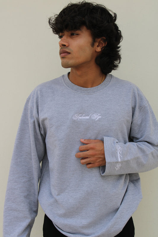 Grey Melange Full Sleeve Oversized T-Shirt